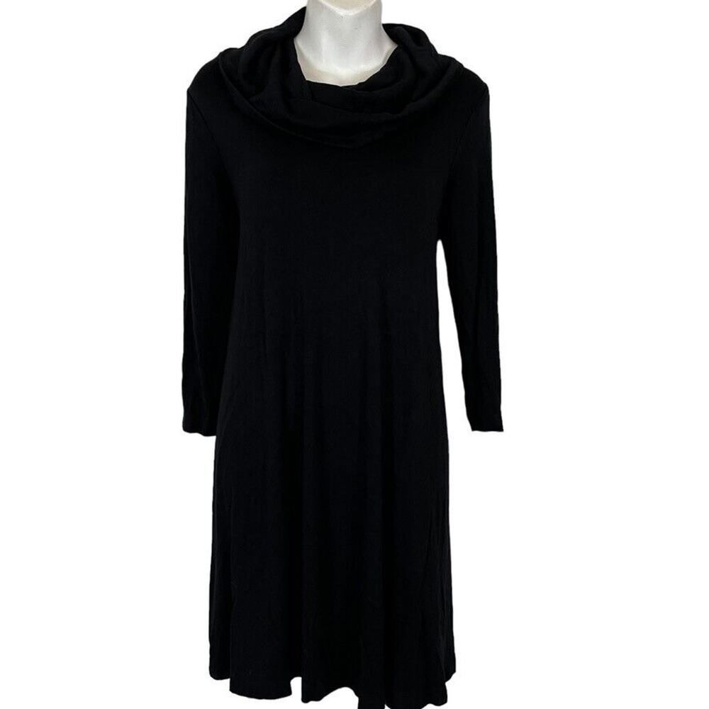 Adrienne Vittadini Womens Solid Black Cowl Neck Ponte Knit Stretch Dress sz S